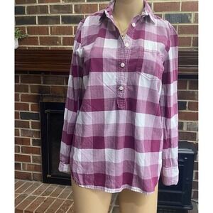 J Crew Women Berry Bold‎ Magenta Red White Gingham Plaid  Shirt Size XS Cotton